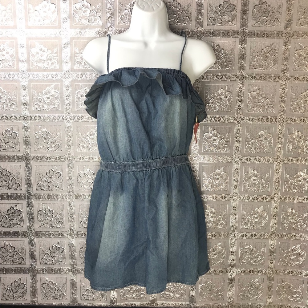 NWT Mossimo Blue Denim Strappy Ruffle Romper
